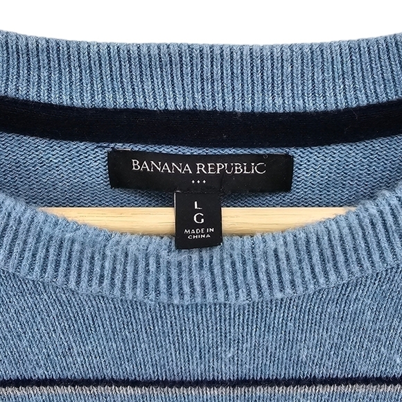 Banana Republic Crewneck Cotton Stripe Sweater Blue Men's Large Jumper - Picture 3 of 8